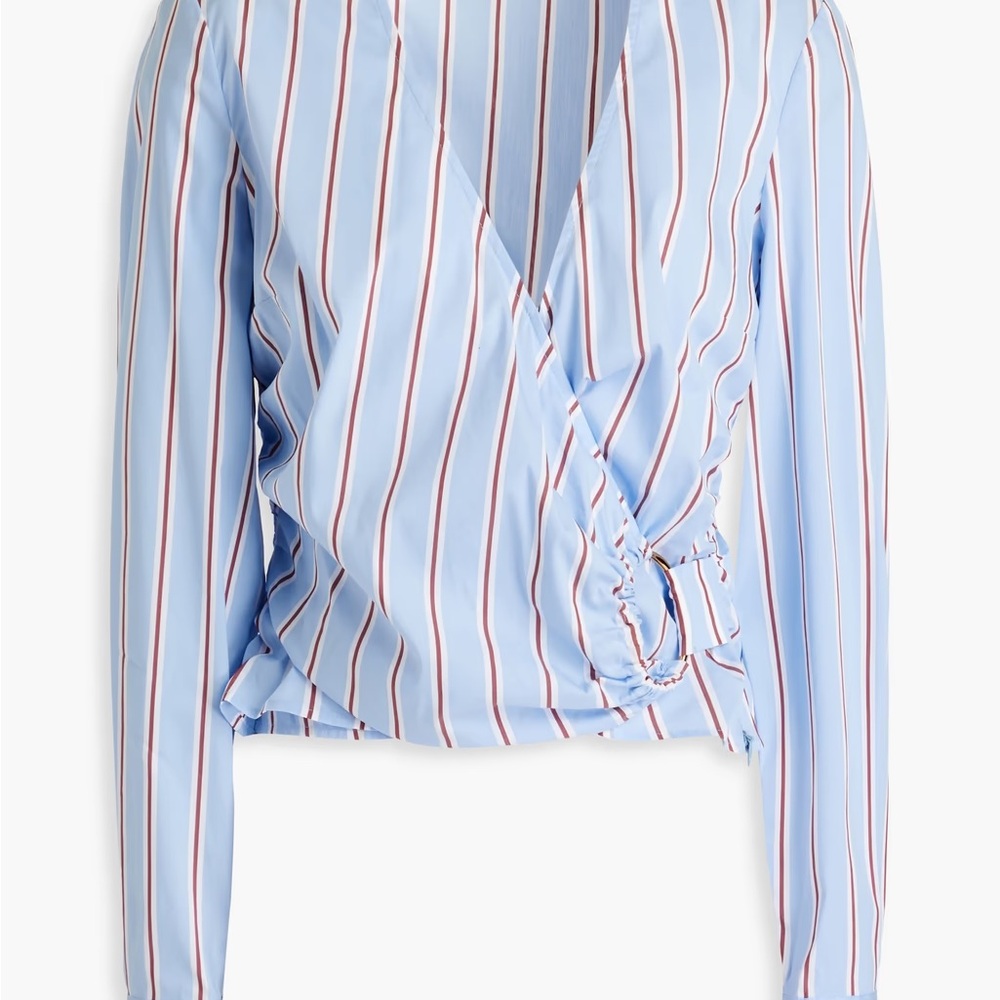 Veronica Beard - Striped Wrap Blouse - Blue and White - Small